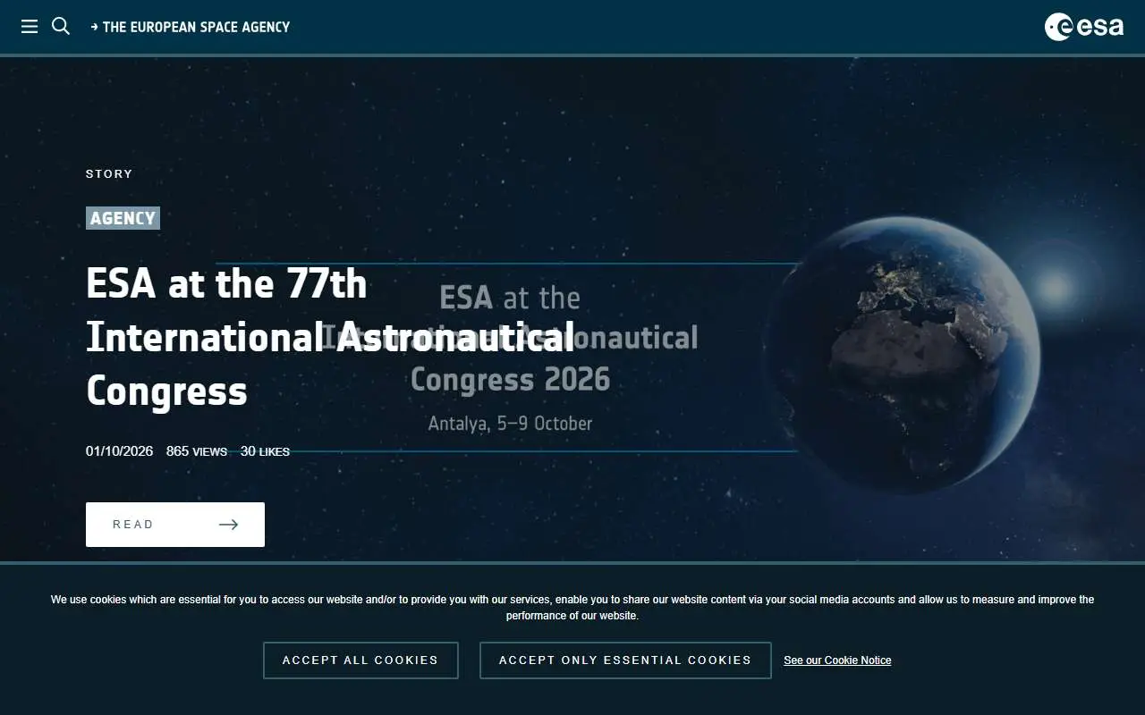Tampilan website resmi ESA (esa.int)