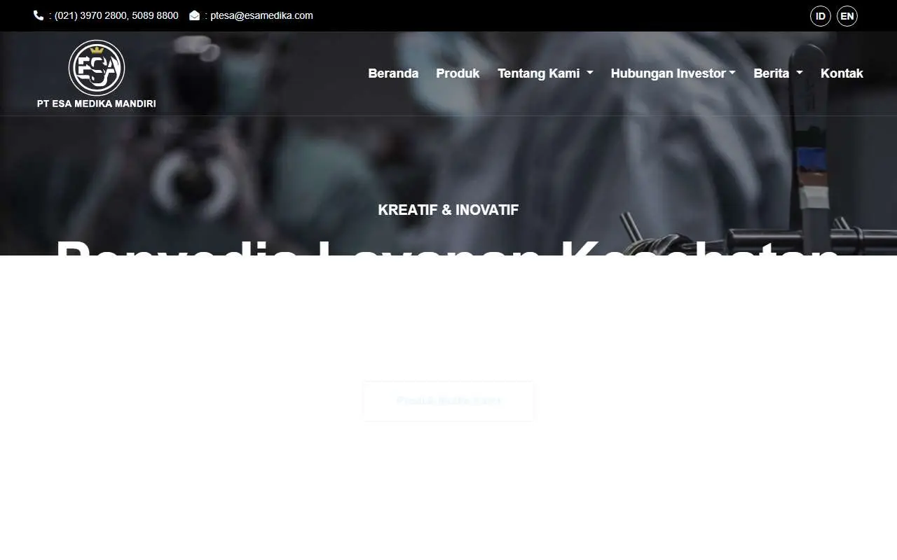 Tampilan website resmi Esa Medika Mandiri (esamedika.com)