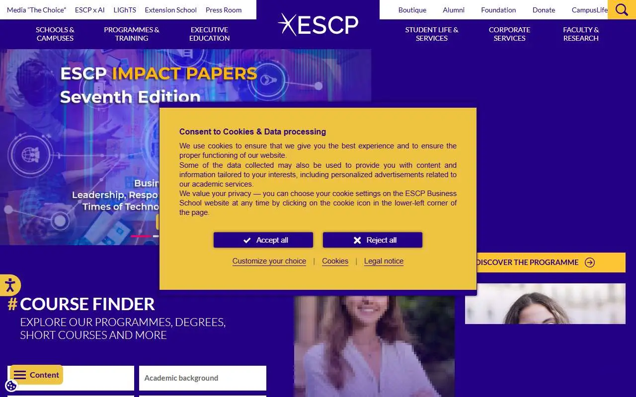 Tampilan website resmi ESCP Eropa (escp.eu)