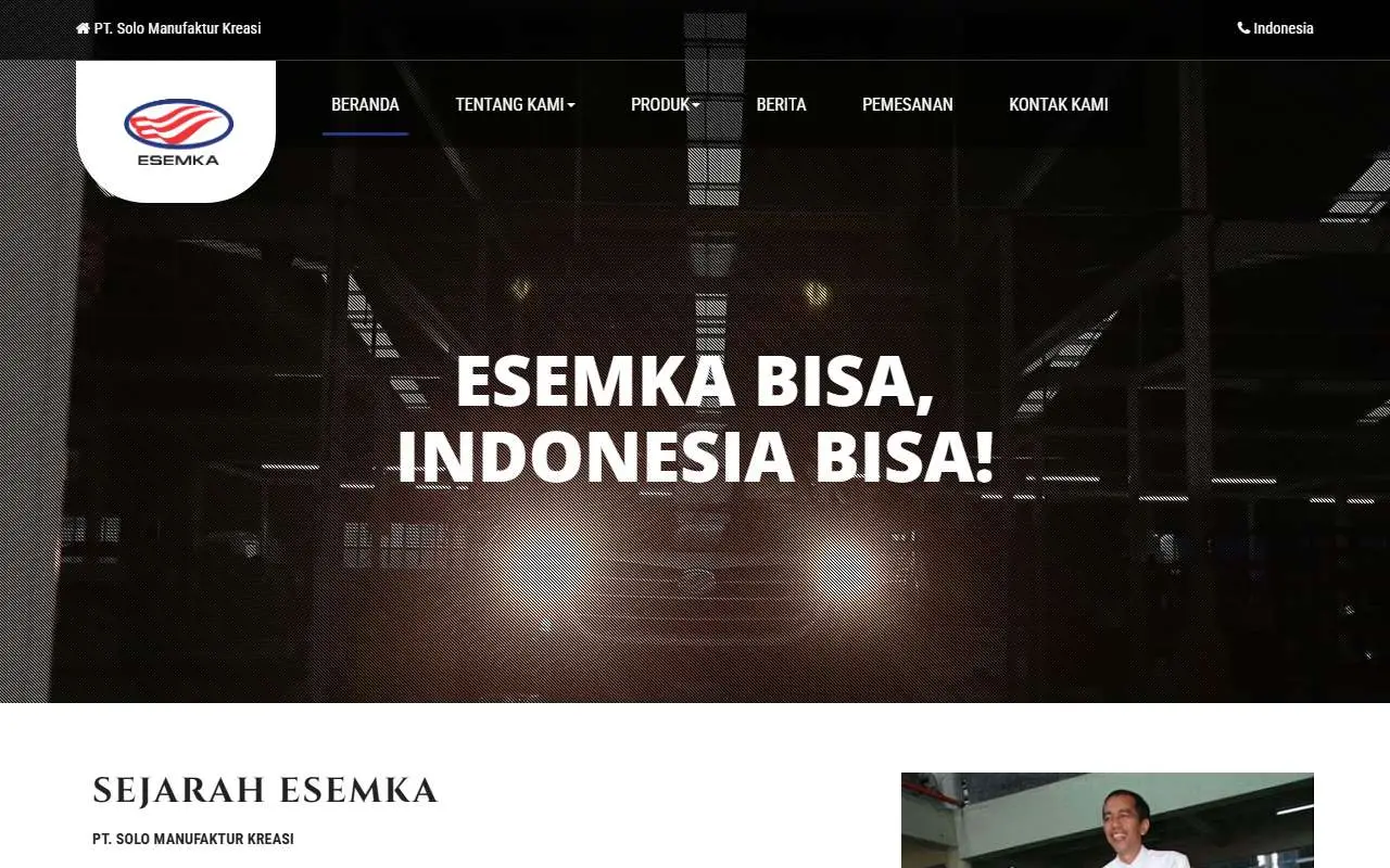Tampilan website resmi Esemka (esemkaindonesia.co.id)