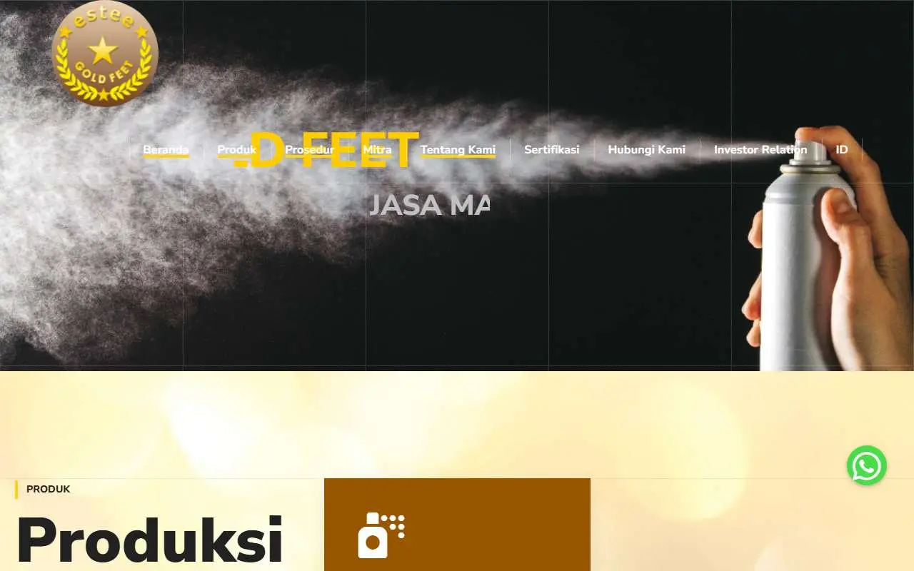 Tampilan website resmi Estee Gold Feet (esteegoldaerosol.com)