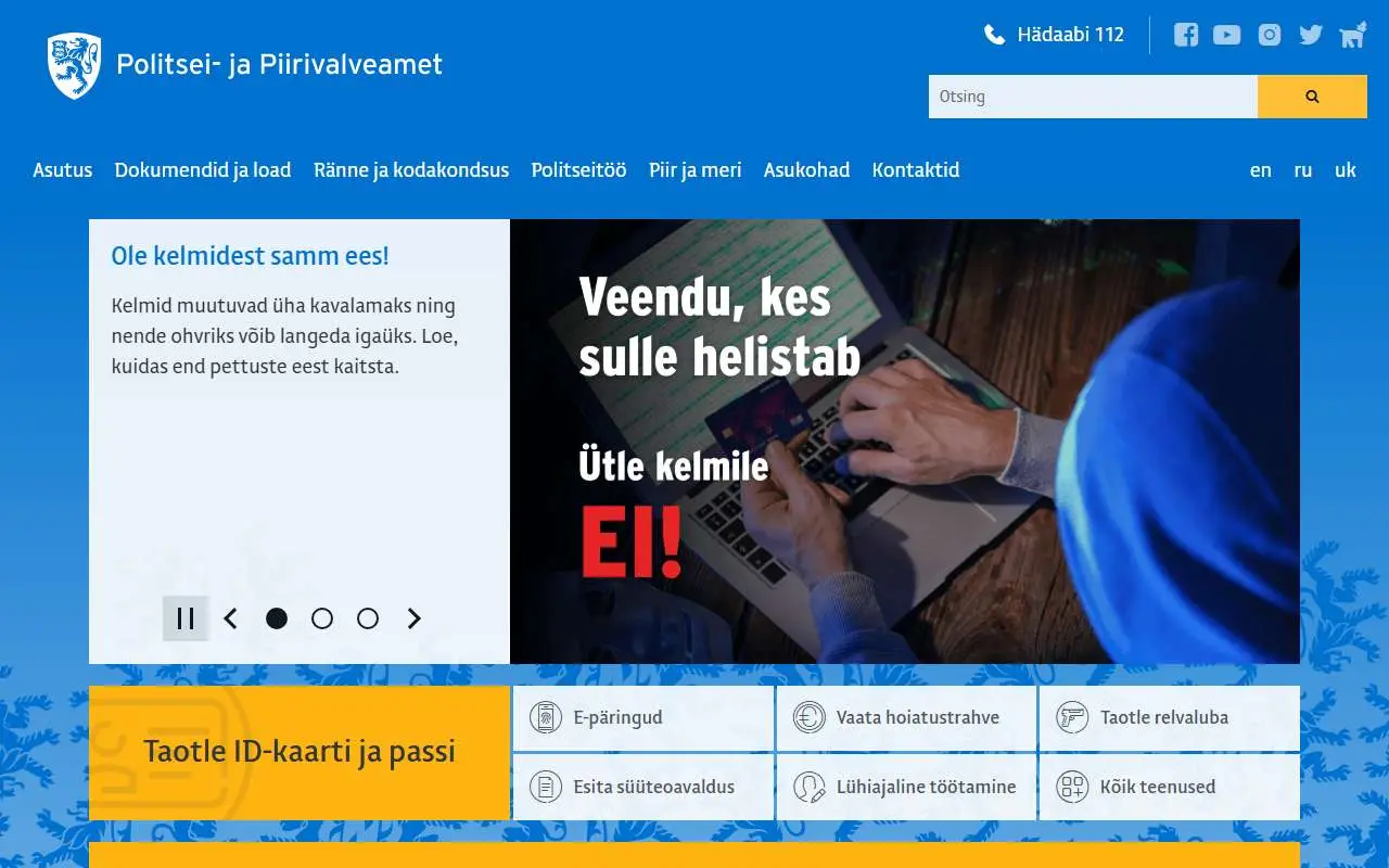 Tampilan website resmi Polisi dan Imigrasi Estonia (politsei.ee)