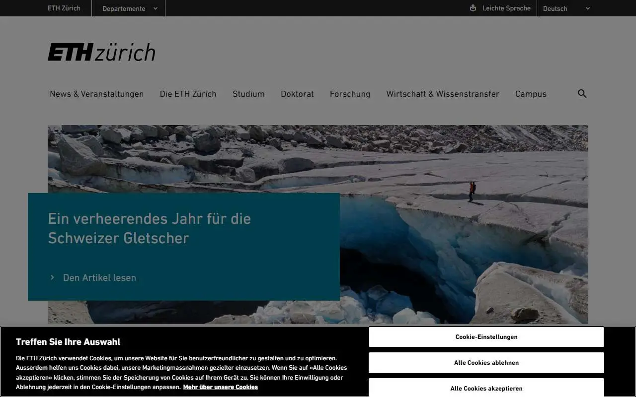 Tampilan website resmi Institut Teknologi Konfederasi Zürich (ethz.ch)