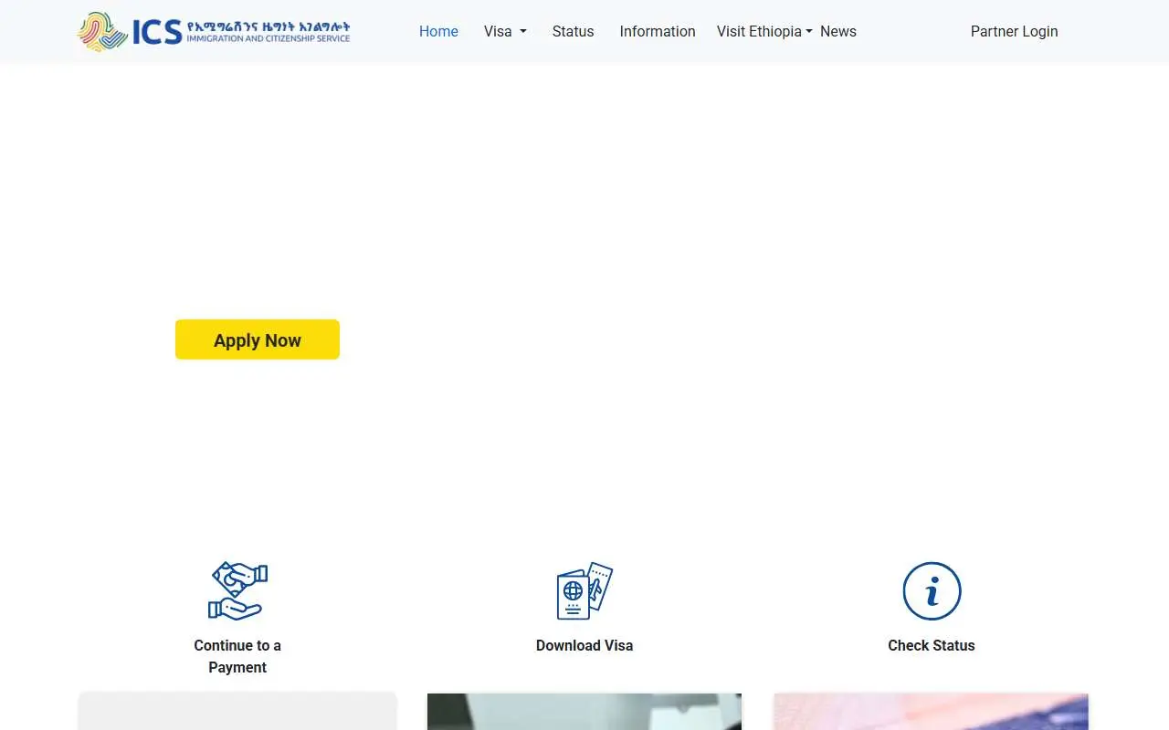 Tampilan website resmi Ethiopia e-Visa (evisa.gov.et)