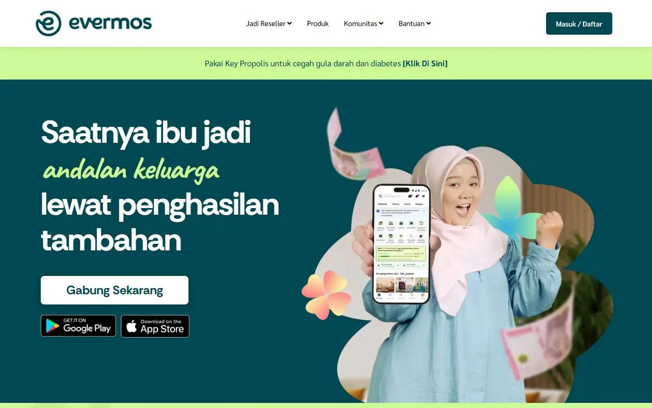 Tampilan website resmi Evermos (evermos.com)