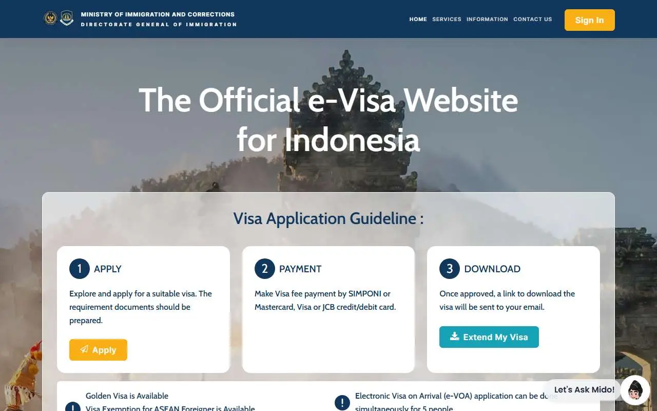 Tampilan website resmi e-Visa Indonesia (evisa.imigrasi.go.id)
