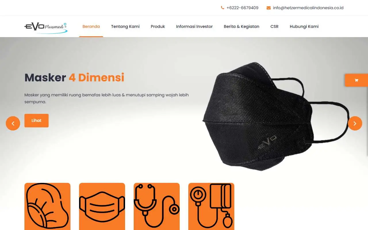 Tampilan website resmi Hetzer Medical Indonesia (evoplusmed.com)