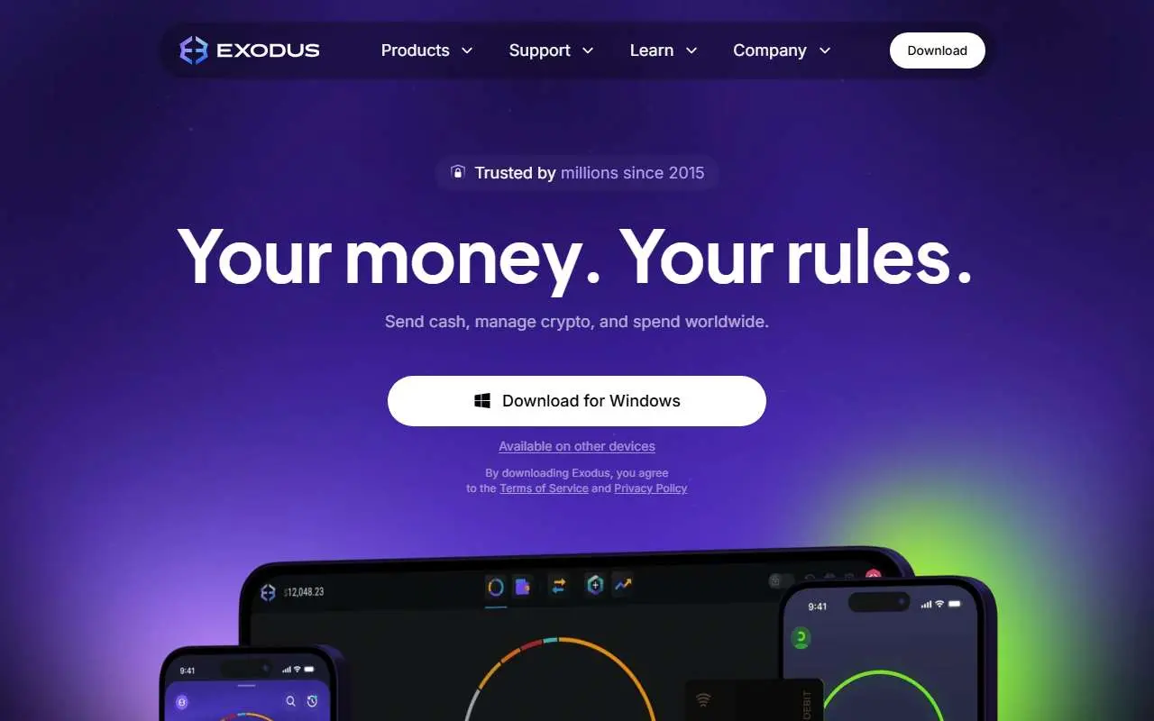 Tampilan website resmi Exodus (exodus.com)