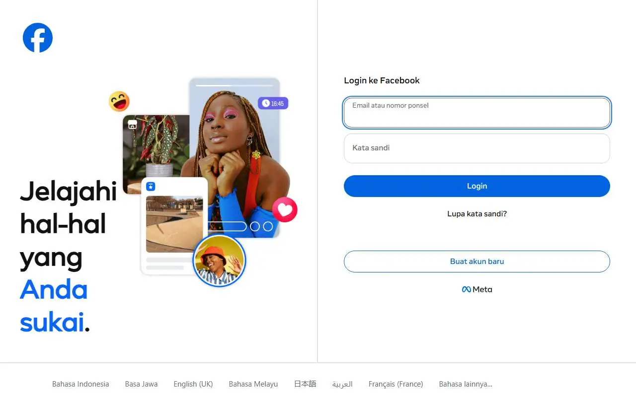 Tampilan website resmi Facebook (facebook.com)