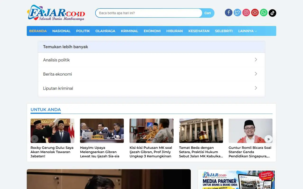 Tampilan website resmi Fajar Online (fajar.co.id)