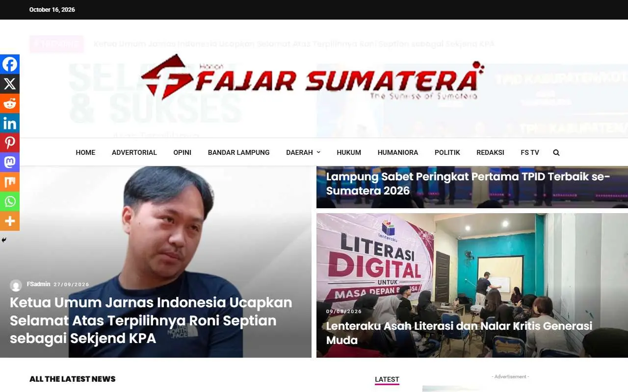 Tampilan website resmi Fajar Sumatera (fajarsumatera.co.id)