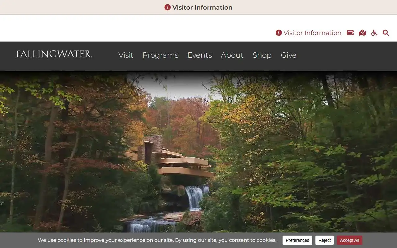 Tampilan website resmi Rumah Fallingwater (fallingwater.org)