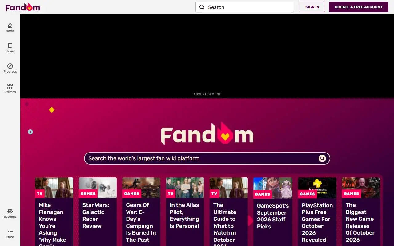 Tampilan website resmi Fandom (fandom.com)