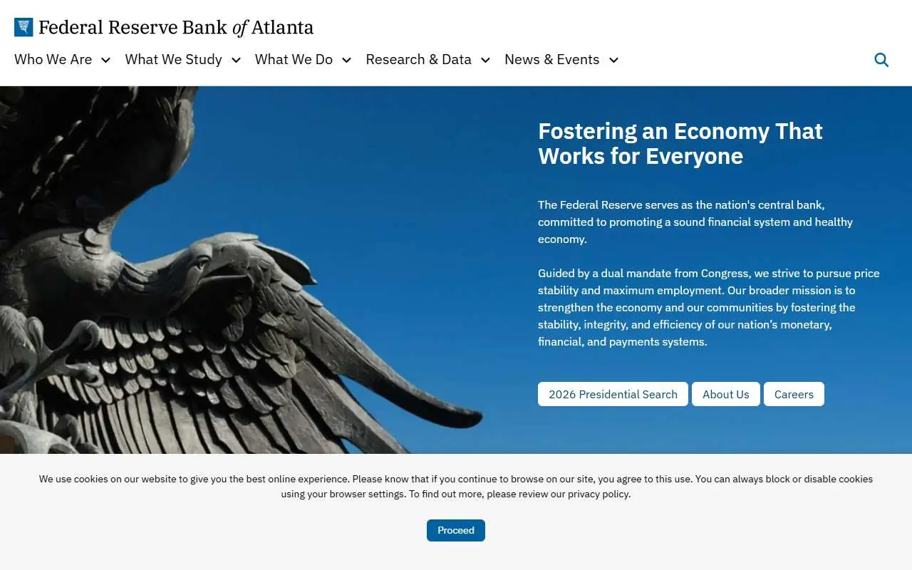 Tampilan website resmi Federal Reserve Bank of Atlanta (atlantafed.org)