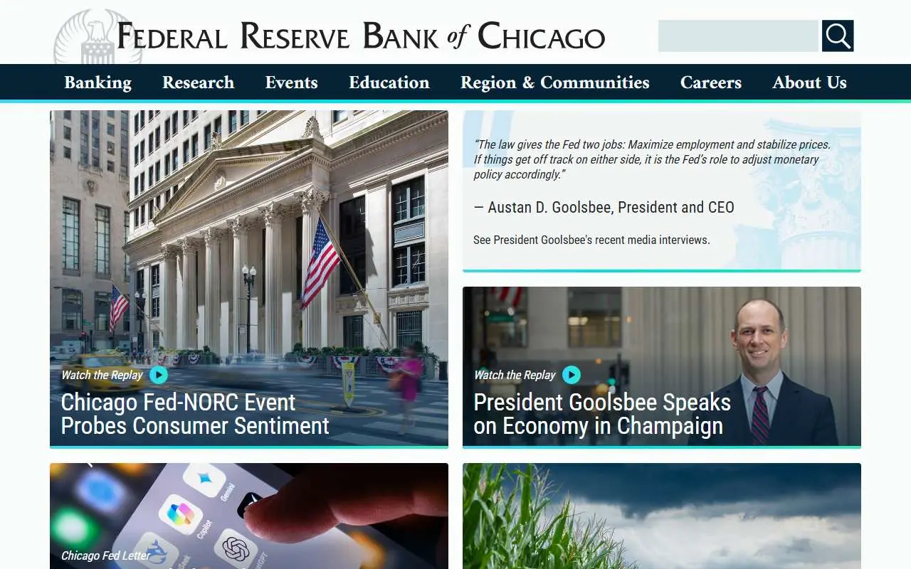 Tampilan website resmi Federal Reserve Bank of Chicago (chicagofed.org)
