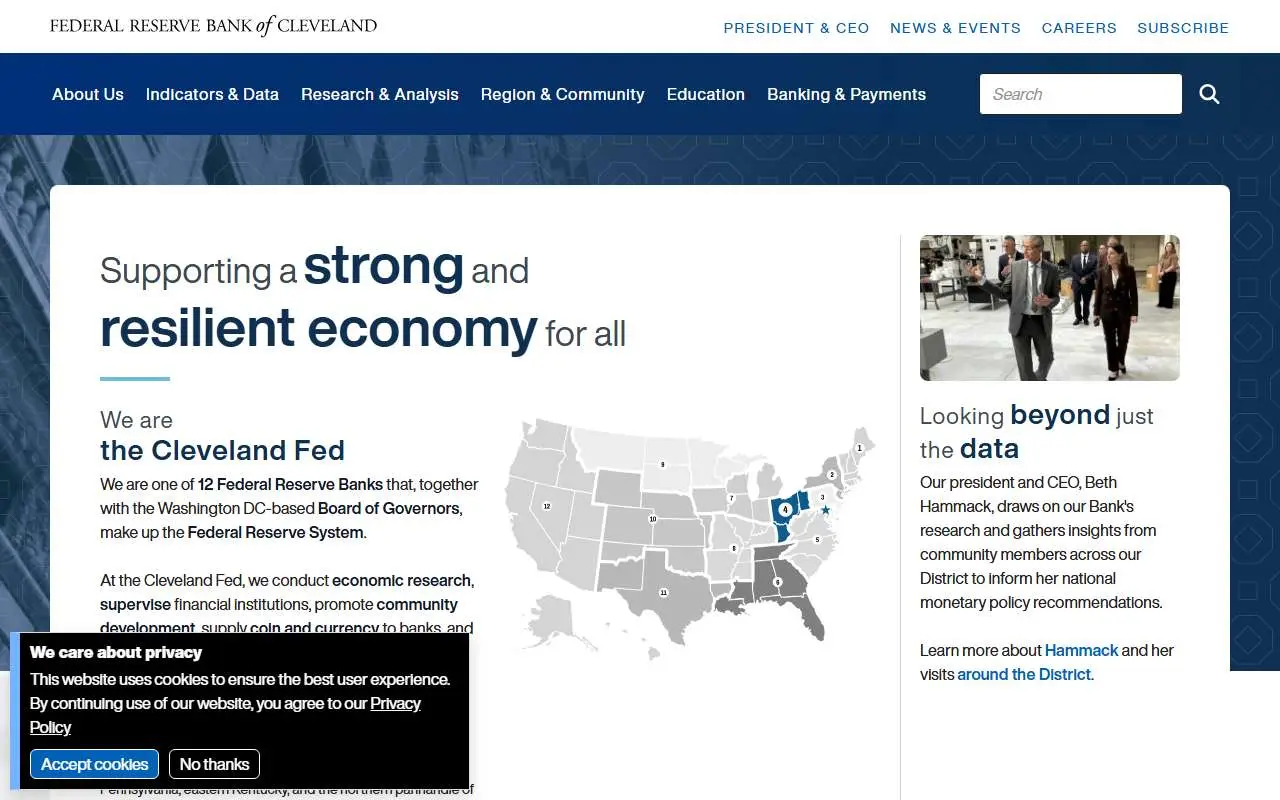 Tampilan website resmi Federal Reserve Bank of Cleveland (clevelandfed.org)