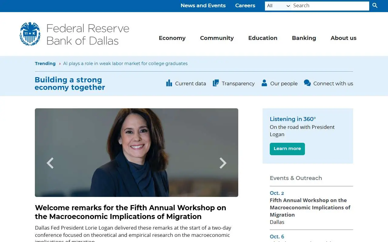 Tampilan website resmi Federal Reserve Bank of Dallas (dallasfed.org)
