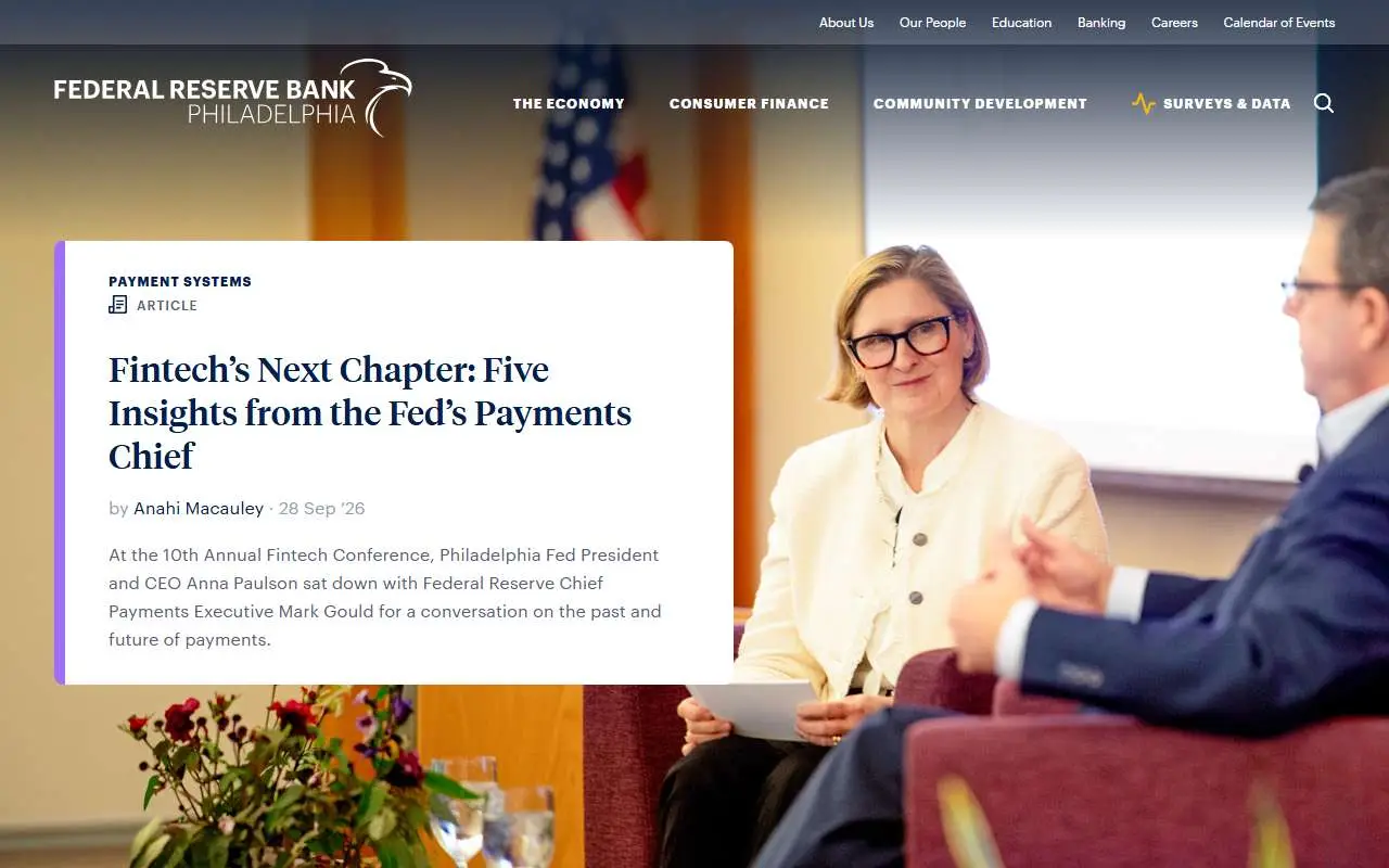 Tampilan website resmi Federal Reserve Bank of Philadelphia (philadelphiafed.org)