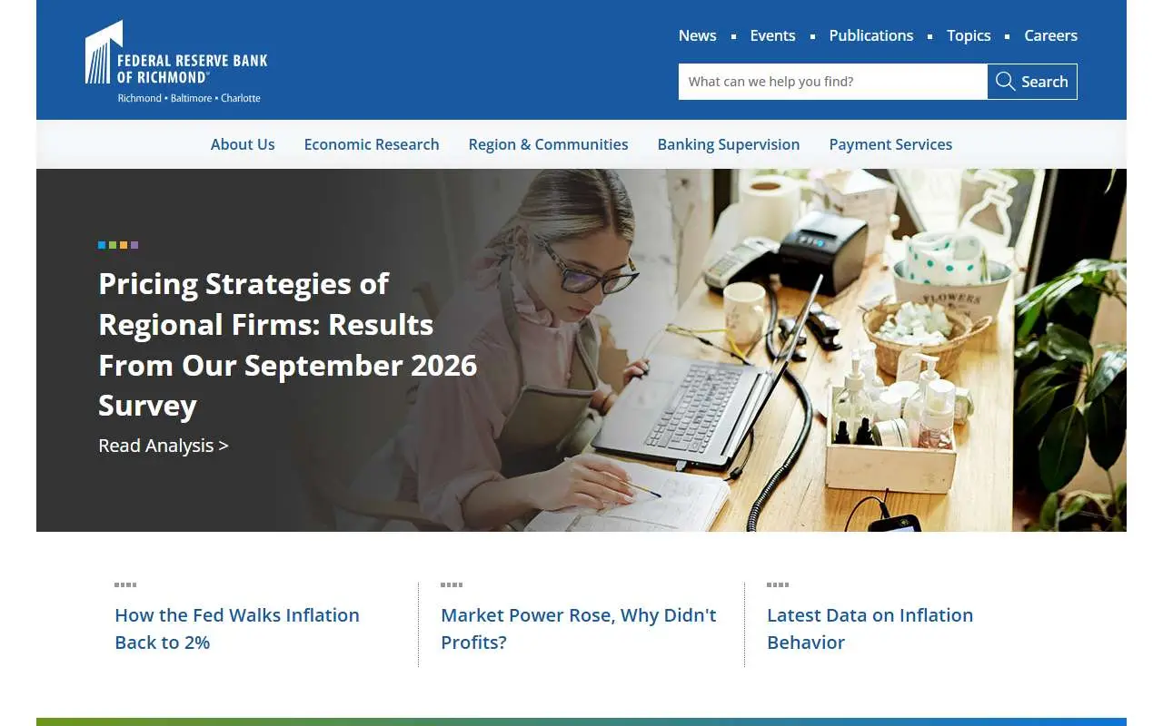 Tampilan website resmi Federal Reserve Bank of Richmond (richmondfed.org)
