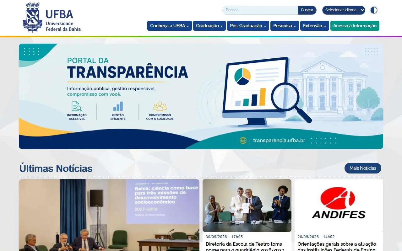 Tampilan website resmi Federal University of Bahia (ufba.br)