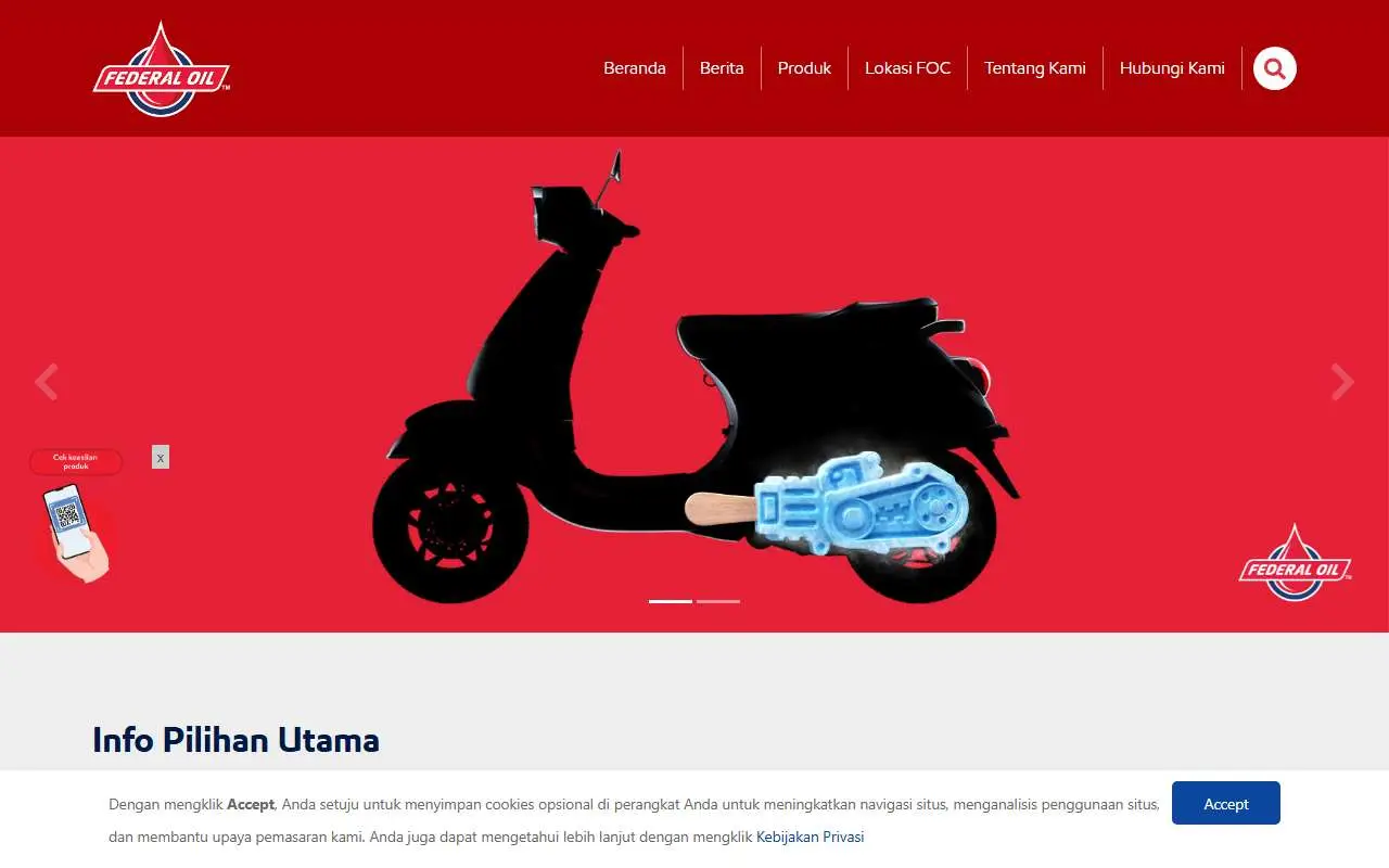 Tampilan website resmi Federal Oil (federaloil.co.id)