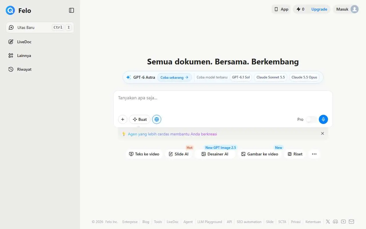 Tampilan website resmi Felo (felo.ai)