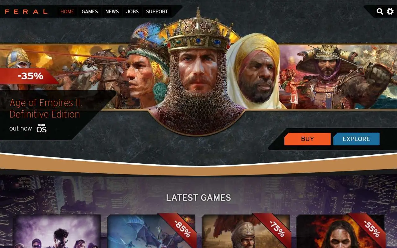 Tampilan website resmi Feral Interactive (feralinteractive.com)