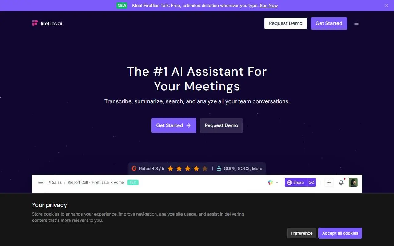 Tampilan website resmi Fireflies.ai (fireflies.ai)
