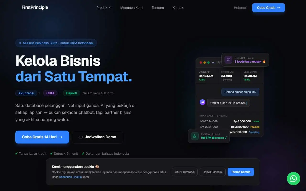 Tampilan website resmi First Principle Systems (firstprinciple.id)