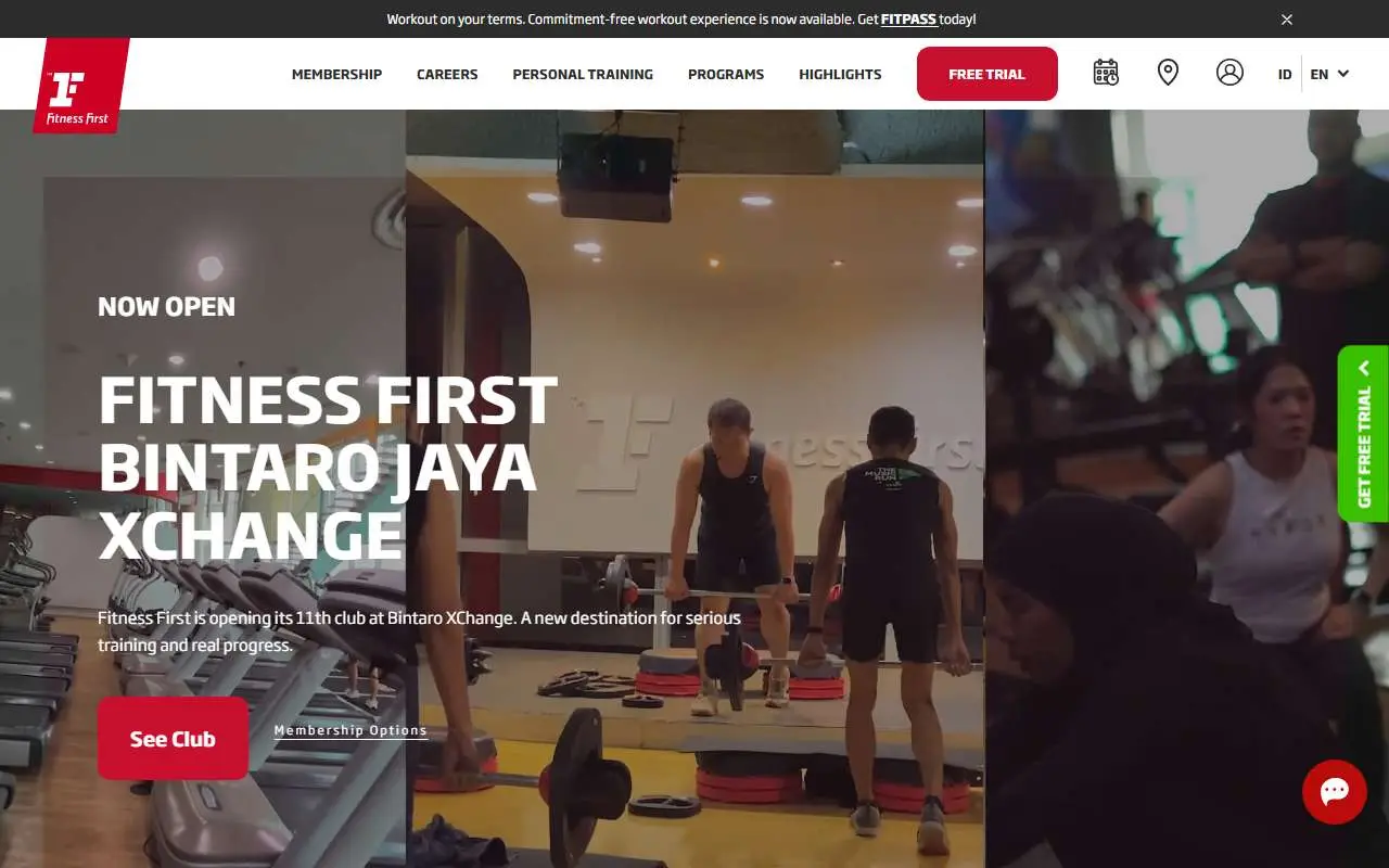 Tampilan website resmi Fitness First Indonesia (fitnessfirst.com)