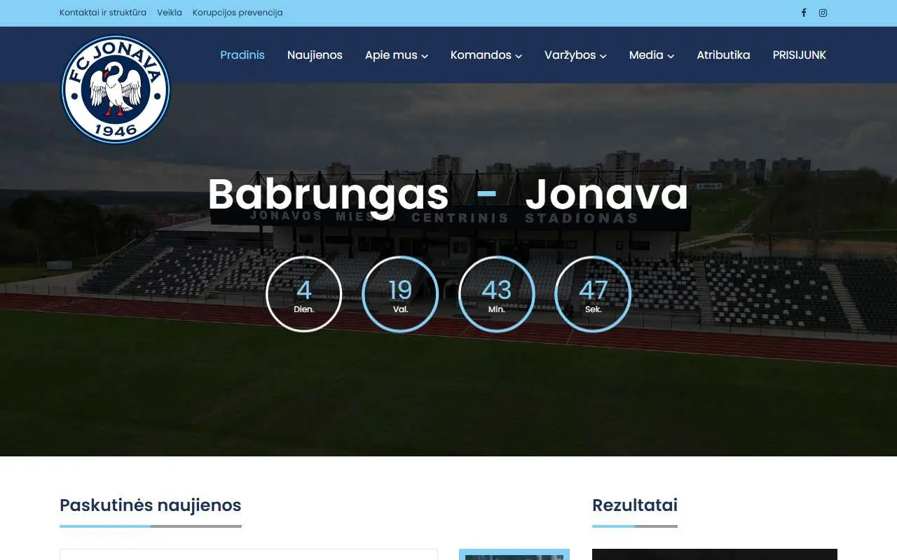 Tampilan website resmi FK Jonava (fkjonava.lt)