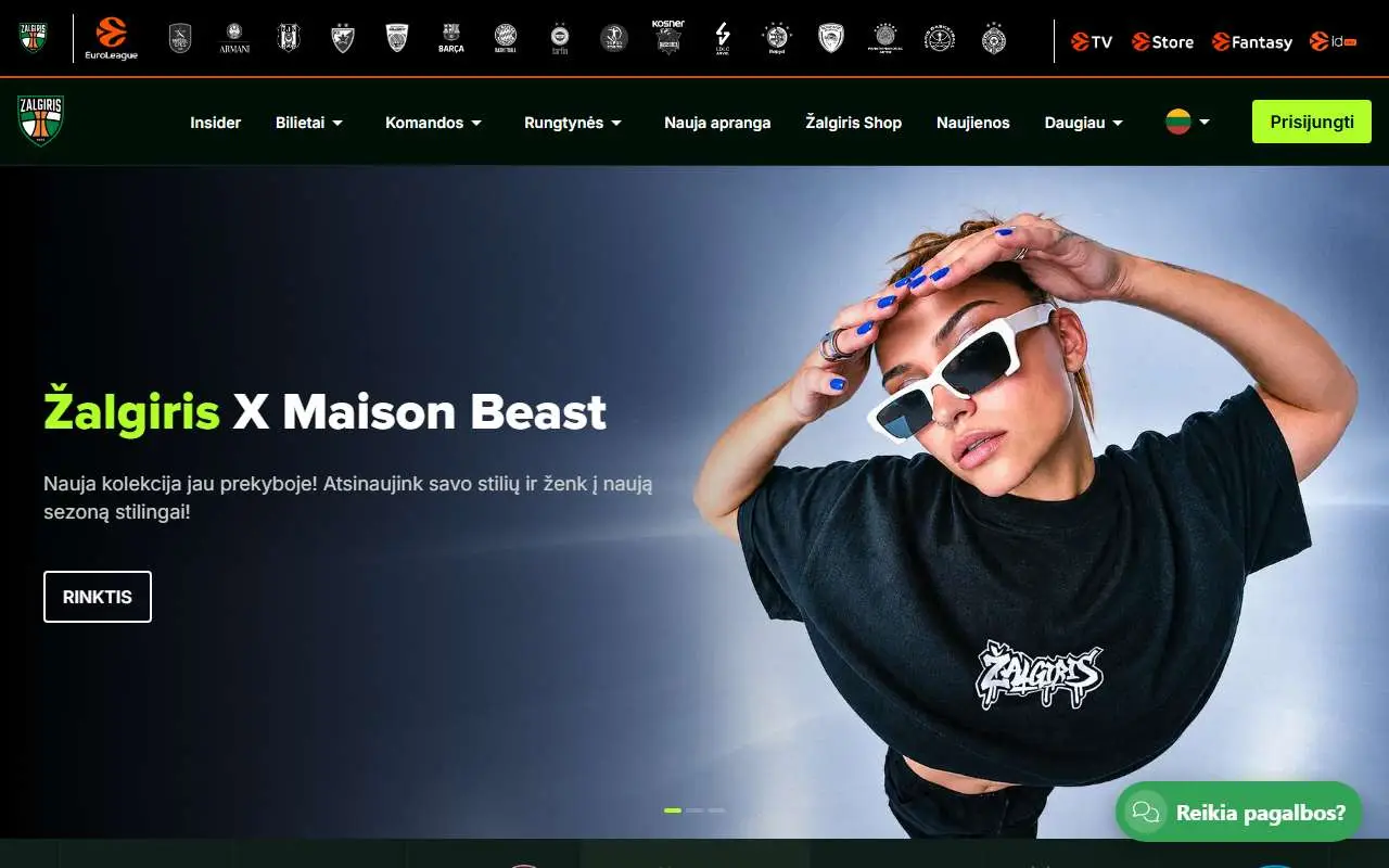 Tampilan website resmi FK Kauno Žalgiris (zalgiris.lt)