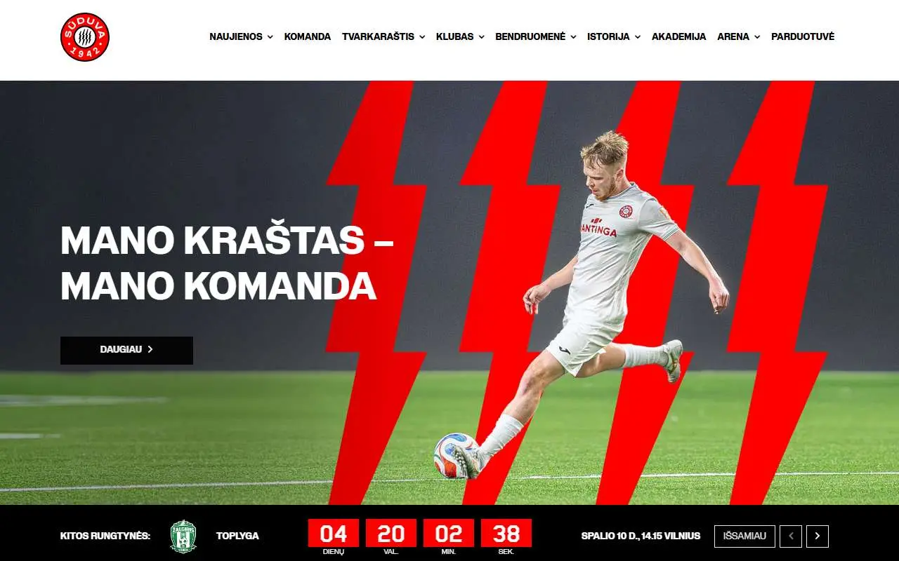 Tampilan website resmi FK Sūduva Marijampolė (fksuduva.lt)
