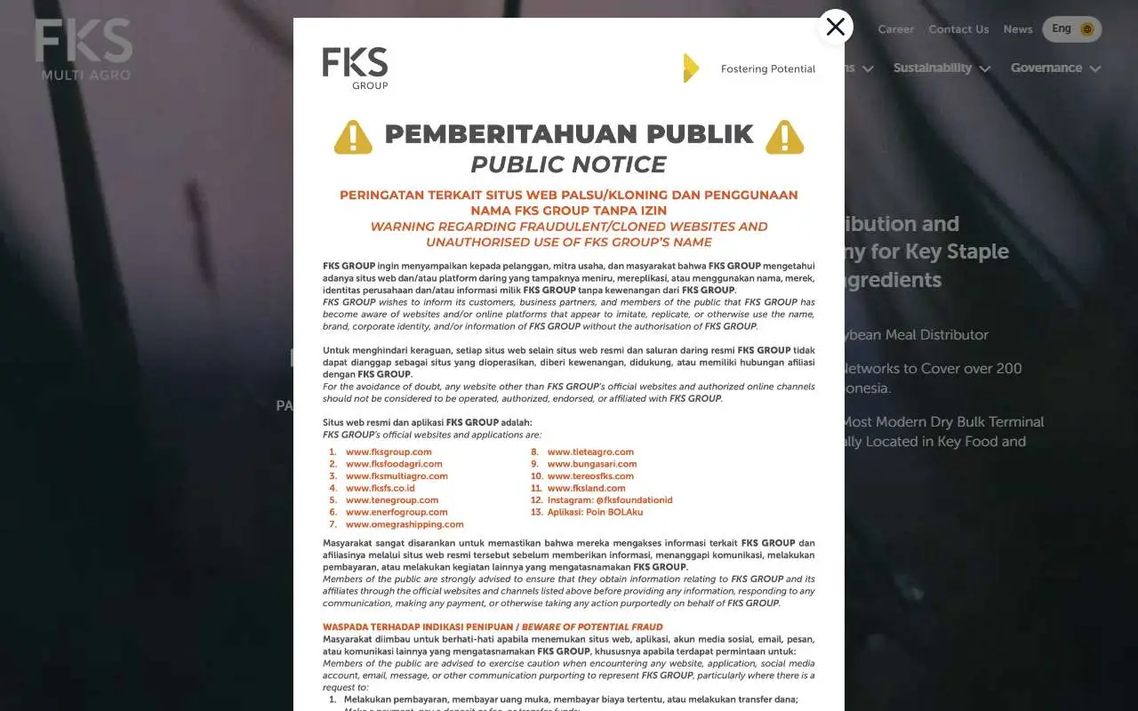 Tampilan website resmi FKS Multi Agro (fksmultiagro.com)