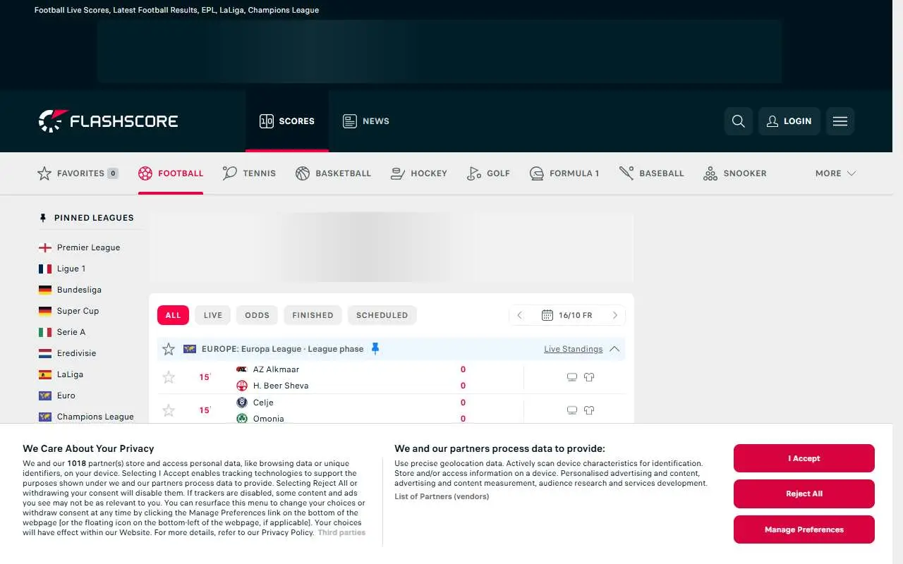 Tampilan website resmi Flashscore (flashscore.com)
