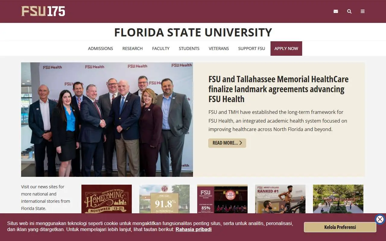 Tampilan website resmi Universitas Negeri Florida (fsu.edu)