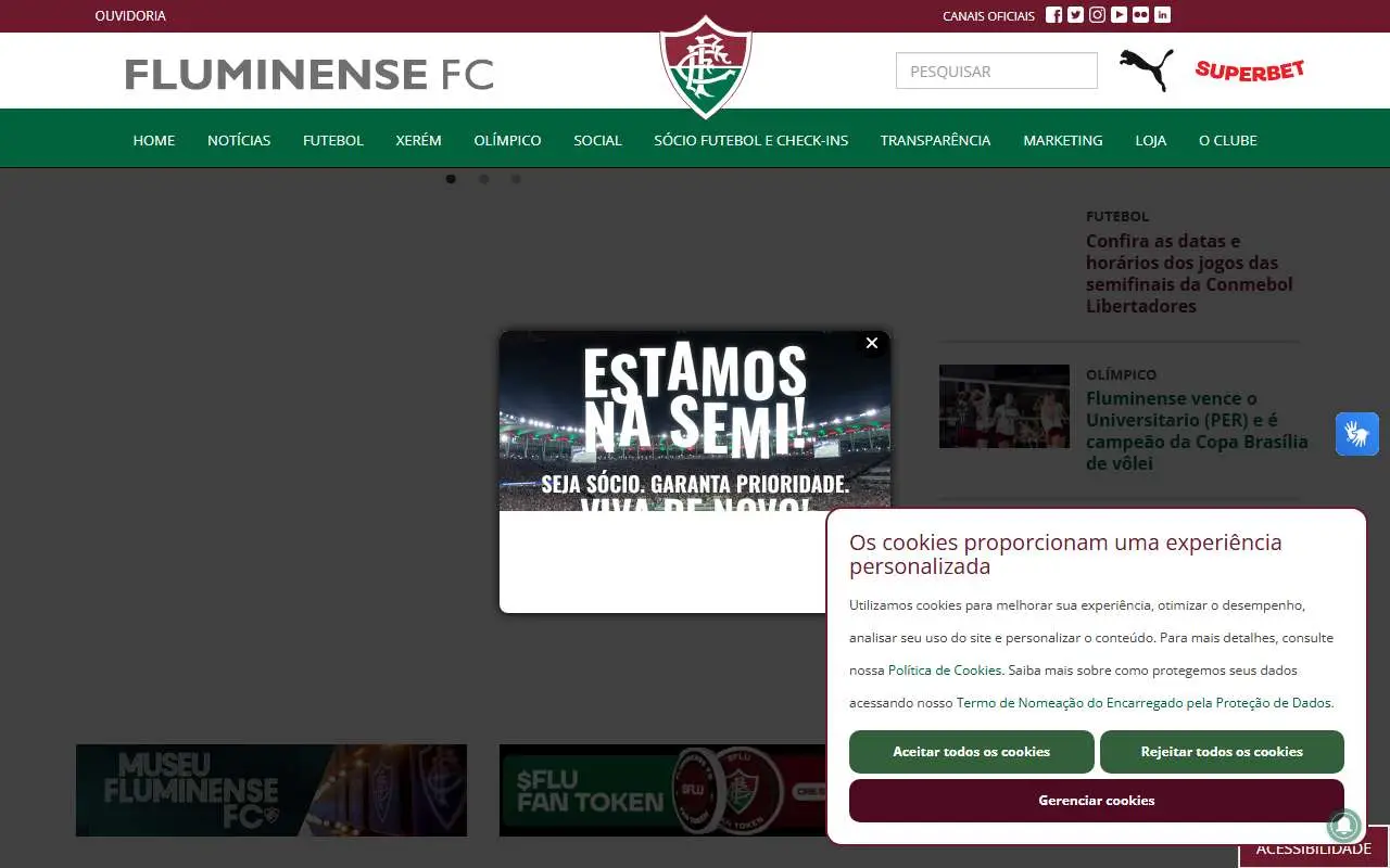 Tampilan website resmi Fluminense FC (fluminense.com.br)