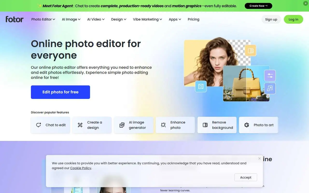 Tampilan website resmi Fotor (fotor.com)
