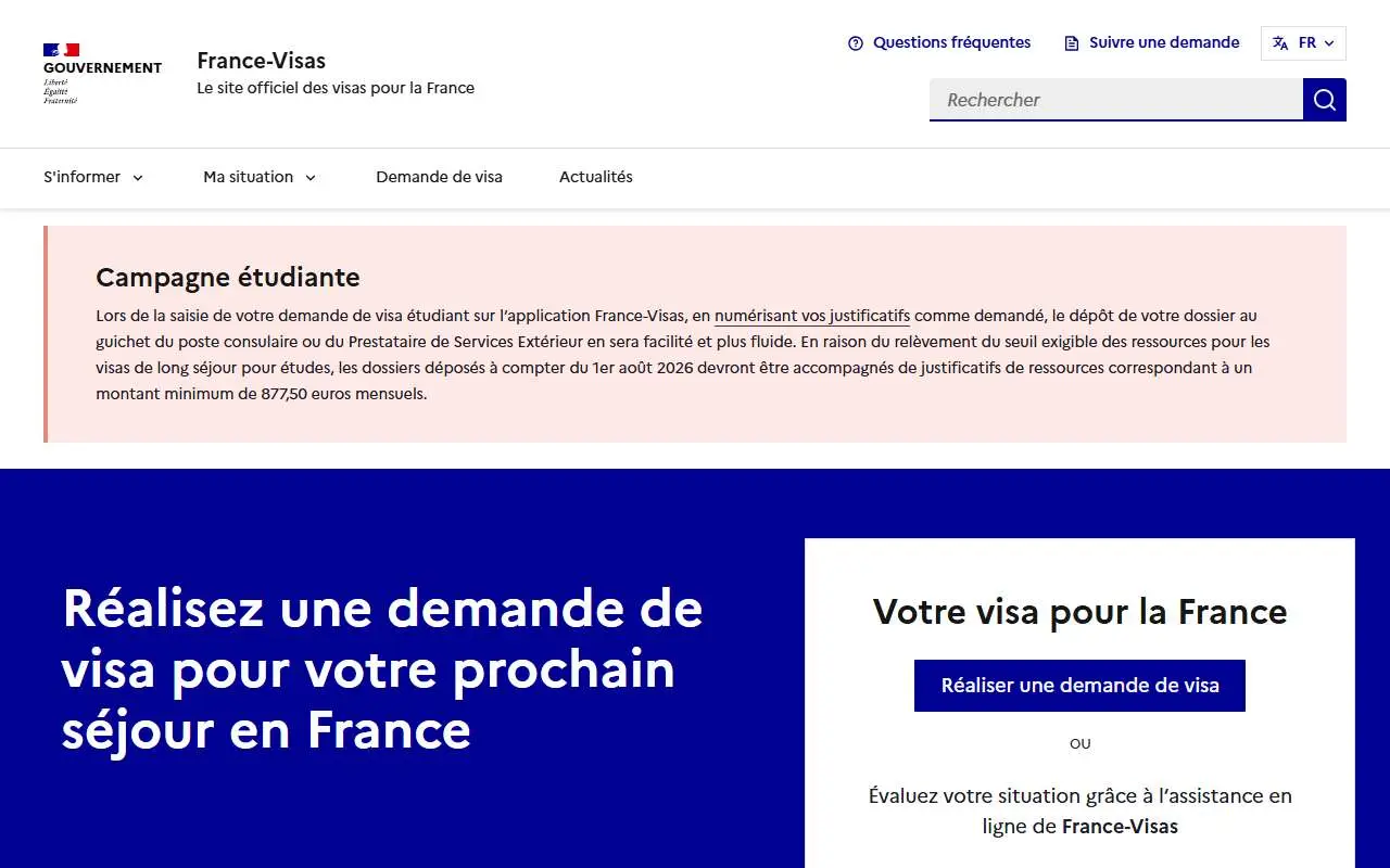 Tampilan website resmi France-Visas (france-visas.gouv.fr)