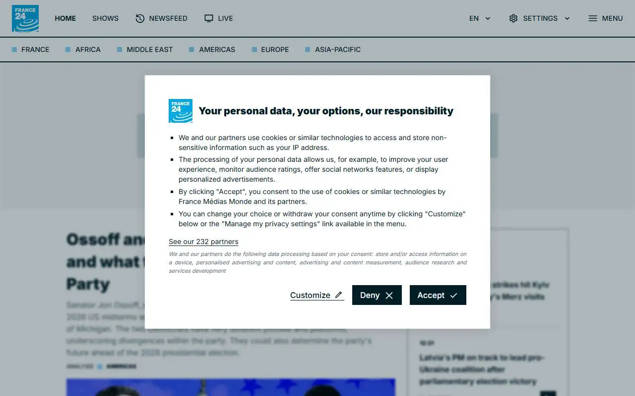 Tampilan website resmi France 24 (france24.com)
