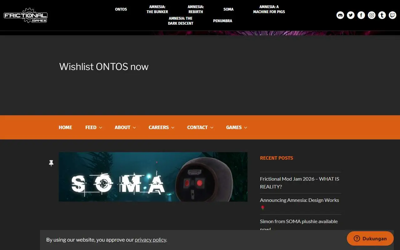 Tampilan website resmi Frictional Games (frictionalgames.com)