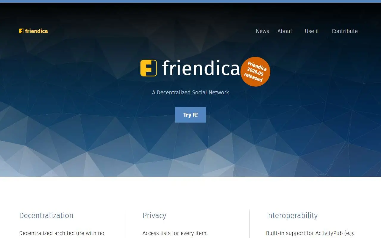 Tampilan website resmi Friendica (friendi.ca)