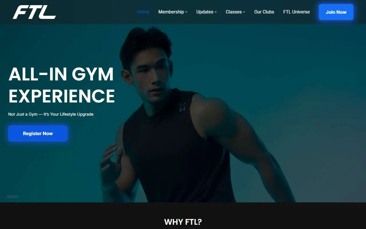 Tampilan website resmi FTL Gym (ftlgym.com)