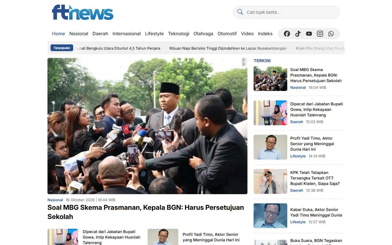 Tampilan website resmi FTNews (ftnews.co.id)