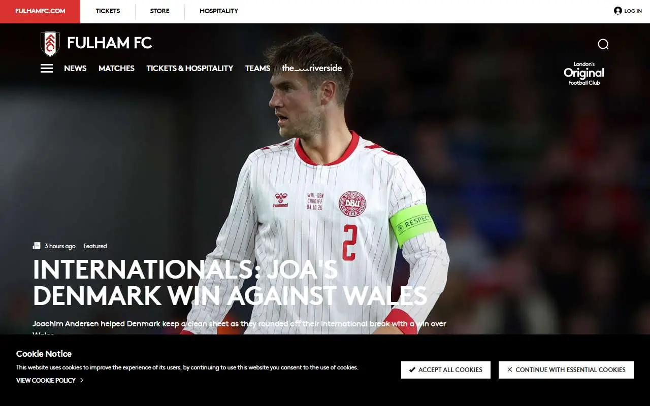 Tampilan website resmi Fulham F.C. (fulhamfc.com)
