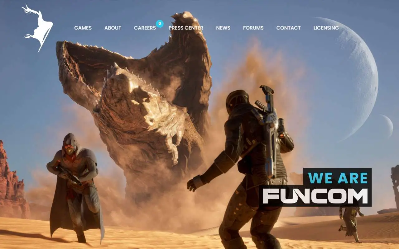 Tampilan website resmi Funcom (funcom.com)