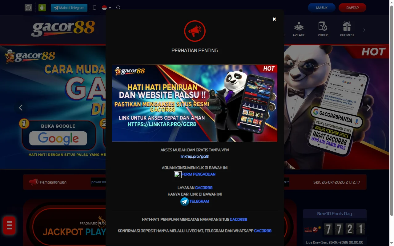 Tampilan website resmi Gacor88 (linktap.pro)