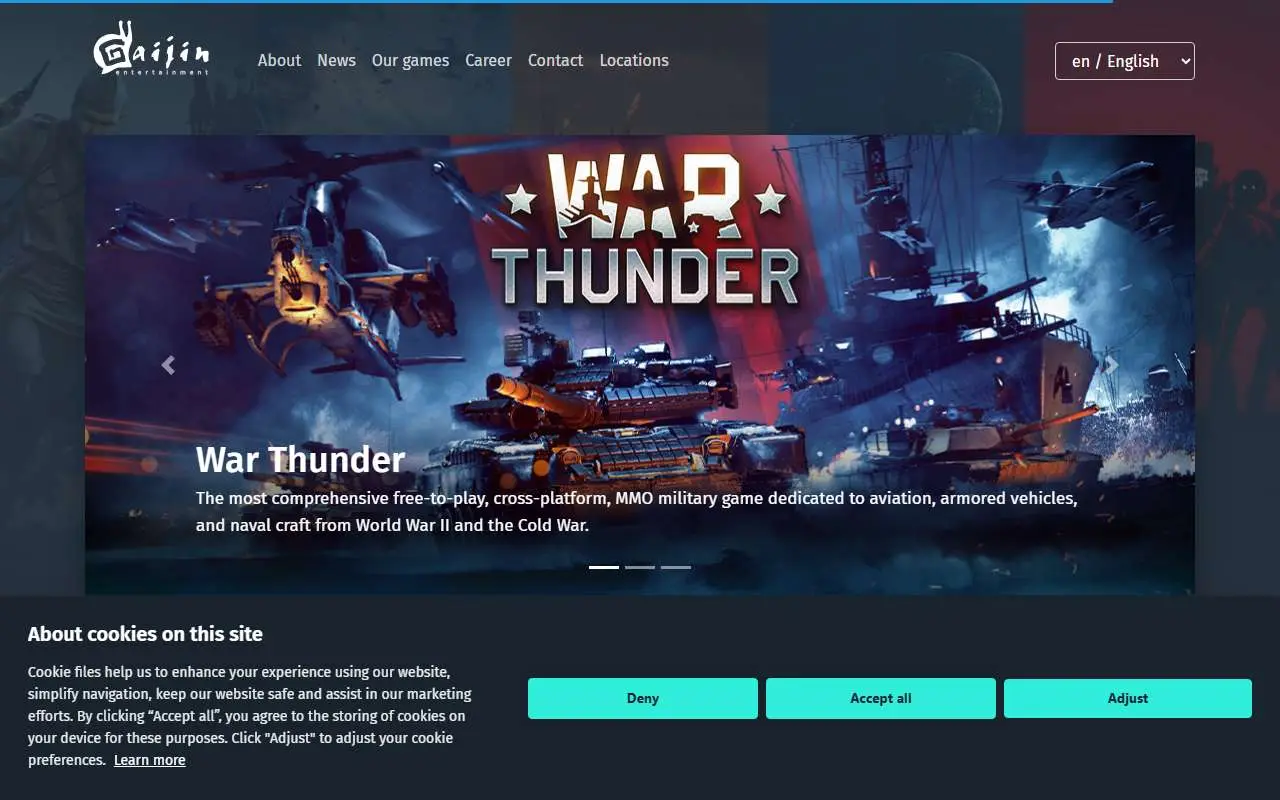 Tampilan website resmi Gaijin Entertainment (gaijinent.com)
