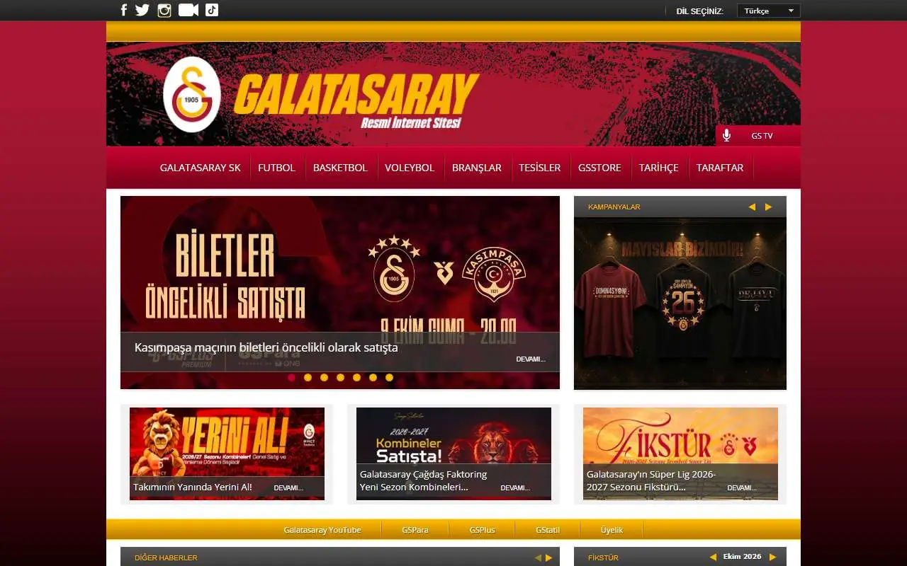 Tampilan website resmi Galatasaray S.K. (galatasaray.org)