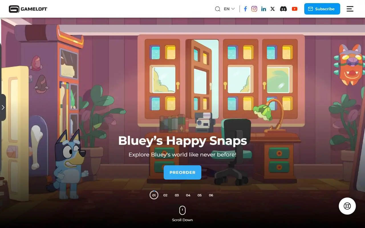 Tampilan website resmi Gameloft (gameloft.com)